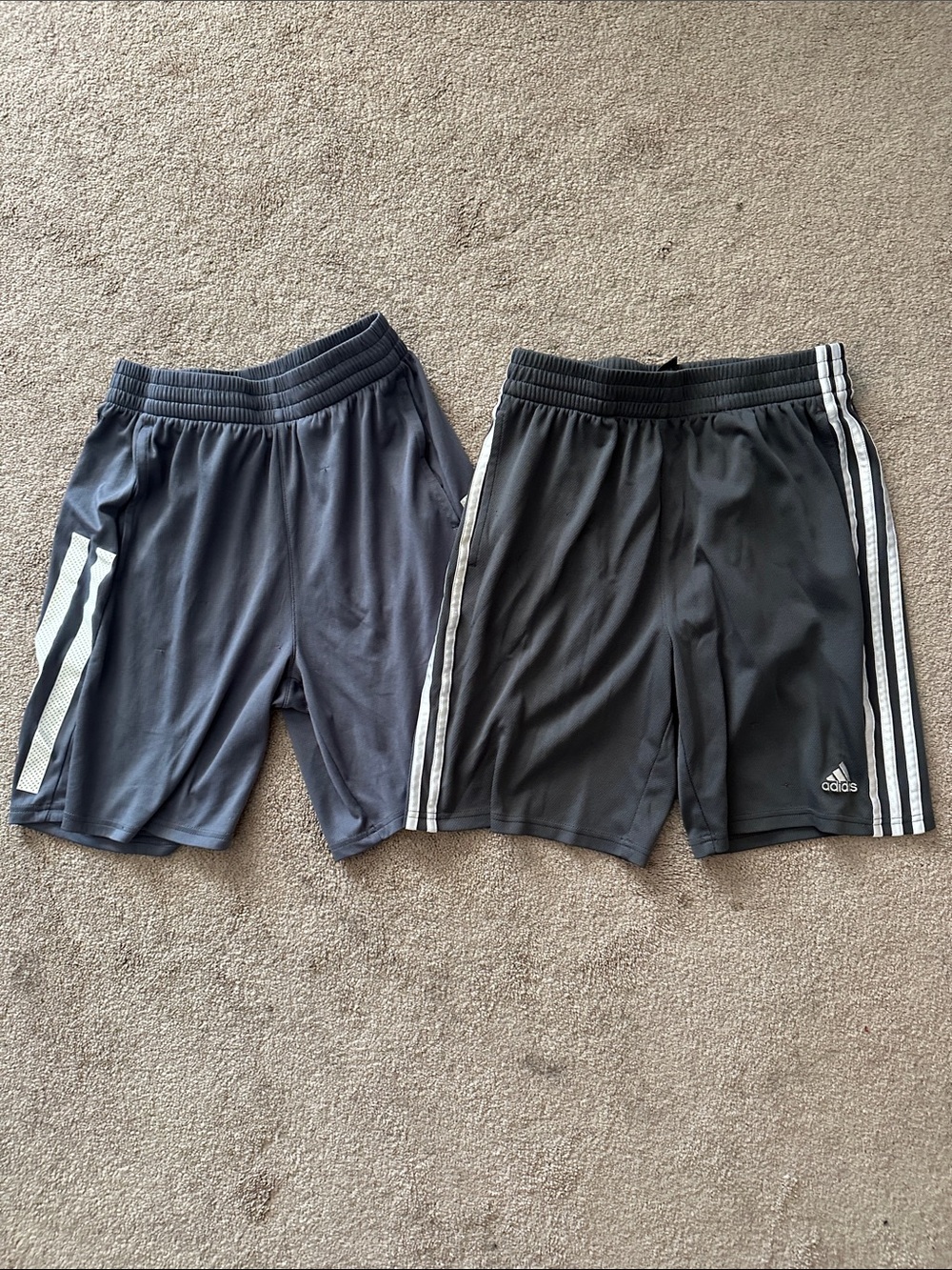 adidas Boy's Black and Dark Gray Athletic Shorts with White Stripes